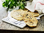Grilled bread with black sesame seeds