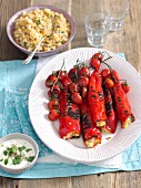 Grilled ramiro pepper stuffed with rice, lentils and feta cheese