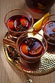 Mulled wine with mandarin wedges and star anise