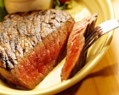 Rare beef steak, sliced
