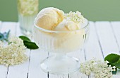 Elderflower ice cream and fresh elderflowers