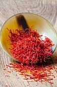 Strands of saffron in a container