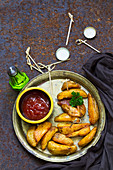 Potato wedges with ketchup