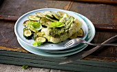 Pesto fish with fried courgette