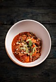 Beef stew with carrots and fresh herbs