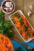 Turkish carrot salad with garlic and parsley