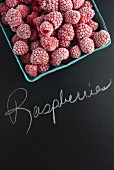 Frozen raspberries with a label