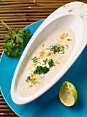 Broccoli and coconut soup with cress