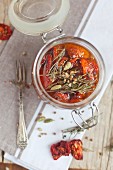 A marinade made with dried tomatoes, olive oil and rosemary