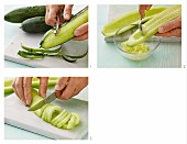A cucumber being prepared