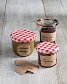 Labels made from brown paper for jars of preserves as gifts