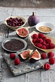 Fresh figs and raspberries with grated chocolate