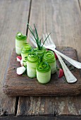 Cucumber rolls with radishes