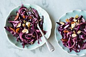 Red cabbage salad with flaked almonds