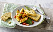 Tofu escalope with a courgette medley