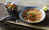 Salmon ceviche with a tomato and celery salsa