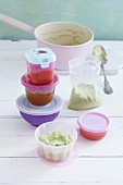 Portions of baby food for storage