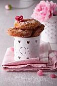 Apple doughnuts with sugar for Valentine's Day