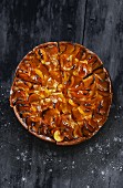 Apricot tart with flaked almonds (seen from above)