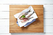 Fresh herring fillets on a piece of paper