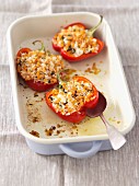 Pepper stuffed with rice, lentils and feta cheese
