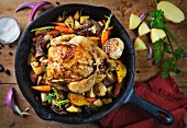 Cornish spring chicken with oven-roasted vegetables