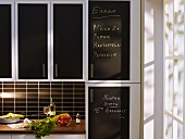 Kitchen cabinet doors revamped with adhesive chalkboard film