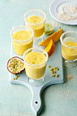 Passion fruit and mango smoothie with coconut milk