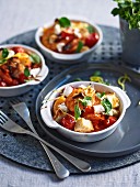 Prawn gratin with feta and croutons