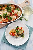 Baked potatoes with raclette cheese and tomato salsa