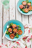 Beetroot salad with blood oranges (seen from above)
