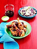 Marinated chicken legs with plum jam and beer