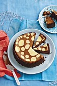 Dabbed chocolate-vanilla cheesecake, sliced