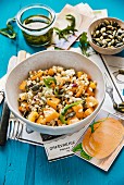 Barley salad with diced pumpkin and goat's cheese