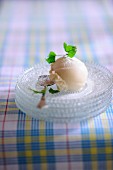 Lemon sorbet with icing sugar and mint