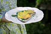Courgette flower piccata on chive bread