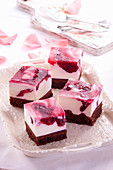 Chocolate cheesecake with cherries and jelly