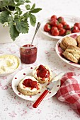 Sour cream scones with strawberry jam and clotted cream