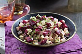 A winter beetroot salad with apples and vegan mayonnaise