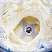 Vegan mayonnaise being made in a blender