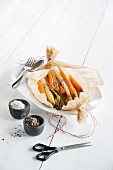 Asparagus and carrots in parchment paper