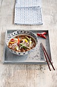 Noodle soup with asparagus and chilli peppers (Asia)