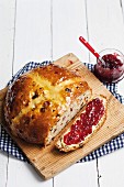 Easter bread with butter and jam