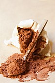 Cocoa powder in a sack and on a spoon