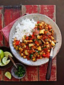 Vegetarian lentil chilli with rice