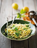 Pasta al limone (spaghetti with lemons, Parmesan and basil, Italy)