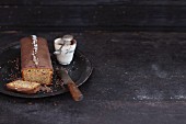 A nut cake with chocolate glaze