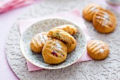 Shortbread with cherries and icing sugar