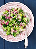 Steamed broccoli with red onion vinegar