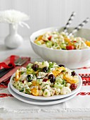 A fruity pasta salad with olives